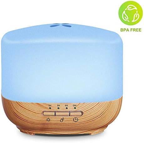 Komeito 500ml Aroma Essential Oil Diffuser Aromatherapy Diffuser Ultrasonic Cool Mist Humidifier for Home Office Bedroom with 7 Colors LED Light,2 Mist Modes,4 Timer Settings,Waterless Auto Shut-Off