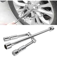 Folding Lug Wrench 4 Way, 14-Inch Foldable 4 Way Cross Lug Nut Removal Tool, Tire Lug Nut Wrench with 17/19mm and 21/23mm Sockets, Tire Changing Kit for Car Wheel Lug Nuts