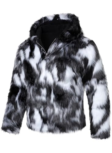 FANARCHER Men's Winter Faux Fur Jackets Hoodie Luxury Overcoat Fluffy Coats Long Sleeve Thicken Parka Outwear2