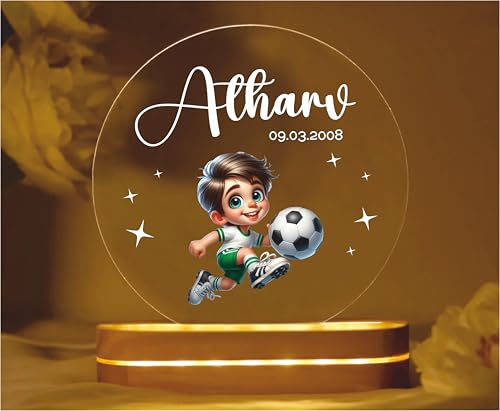 Image of PRINTHUA Personalized LED Night Table Lamp with Custom Name, Unique Gift for Women, Men, Kids, Girlfriend, Boyfriend, Husband, Wife | Perfect for Birthdays & Special Occasions (Football)