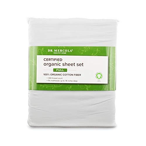 Dr. Mercola Organic Cotton Sheets, White, Size Full (85"x 95"), Non GMO, GOTS Certified
