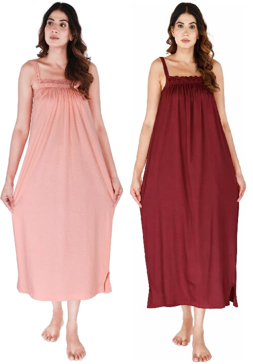 Women’s Sleeveless Nighty with Adjustable Straps | Soft Comfortable Nightwear for Daily Sleep & Loungewear | Relaxed Fit Ankle Length Night Dress-image-14