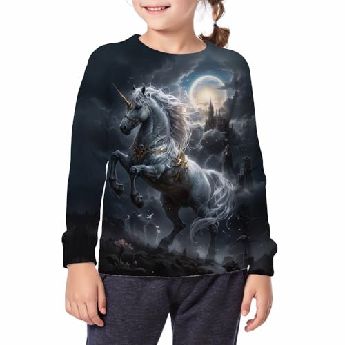 Boy's Girls Comfy Print 3D Horse Sport Long Sleeve Crew Neck Sweatshirt With 6-14 Years2
