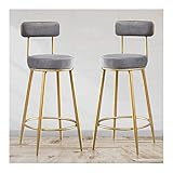 Guyifuny Taburete de Bar con Respaldo, Juego de 2 sillas de Desayuno de Cocina, Taburete de Bar, reposapiés Alto de Terciopelo, Asiento tapizado de 25.6'', Gris