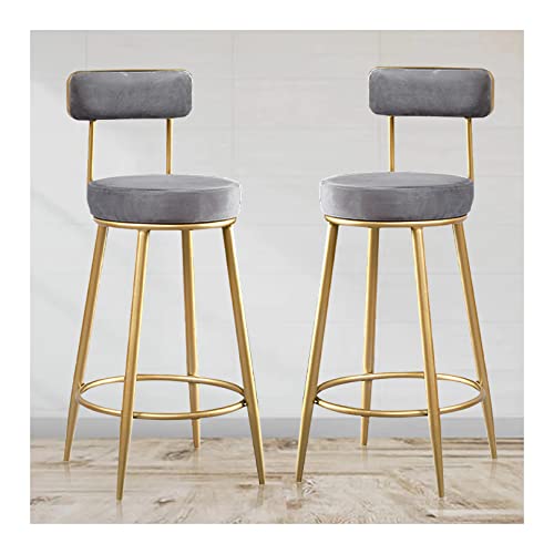 Guyifuny Taburete de Bar con Respaldo, Juego de 2 sillas de Desayuno de Cocina, Taburete de Bar, reposapiés Alto de Terciopelo, Asiento tapizado de 25.6'', Gris