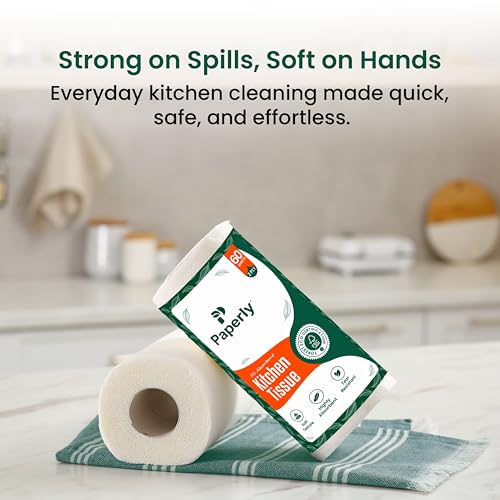 Image of Kitchen Tissue Paper Roll, 2-Ply Kitchen Towels Rolls for Home Hotel Catering Office | High Water & Oil Absorbency 100% Virgin Pulp, 60 Sheets Per Roll (60 Sheets (Pack of 9))