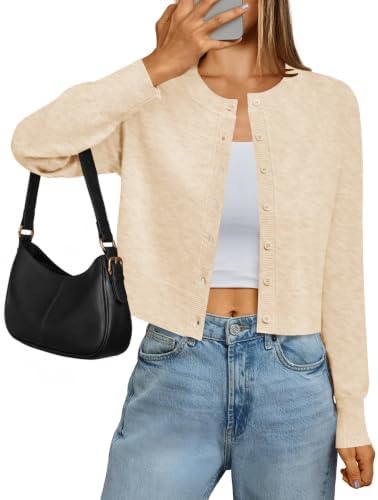 Kistore Damen Langarm Strickjacke mit Knöpfen Rundhals Cardigan | Strickjacken für Damen/ Lange Ärmel Elegant Cardigan Pullover Klassisch Strickmantel/Soft & Hautfreundlich