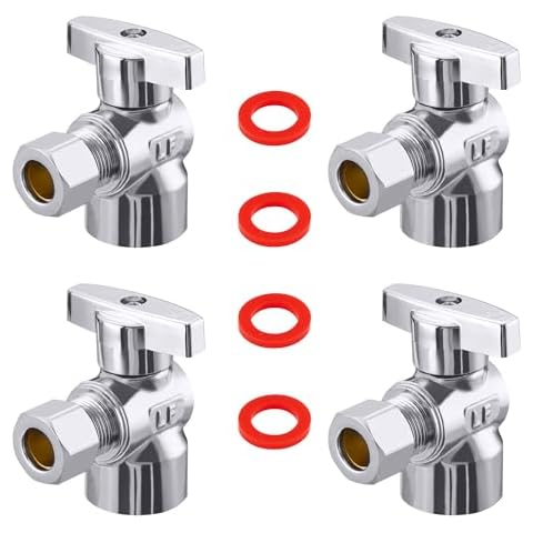 Minimprover 4 Pack Premium Brass Chrome plated 1/2" FIP Female Thread x 3/8 Inch OD Compression Quarter Turn Water Angle Stop Valve Shut Off Cover