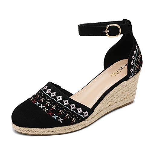 DREAM PAIRS Women's Black Closed Toe Ankle Strap Espadrilles Wedge Sandals Size 7.5 US Amanda-2