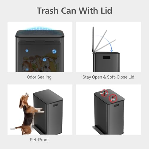 GarveeHome 60 L/16 gal Kitchen Trash Can,2×8 gal Pedal Trash Bin with Removable Baskets,Stainless Steel Garbage Can for Kitchen Office Restaurant School Hospital by GarveeHome - Image 4
