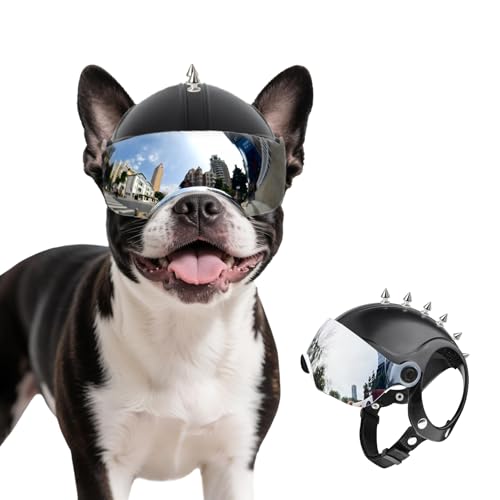 Dog Helmet for Small-Medium Breed Pet Motorcycle Helmet with Anti-UV Silver Visor, Protects Eyes & Head from Impact, Ideal for Riding & Halloween Cosplay