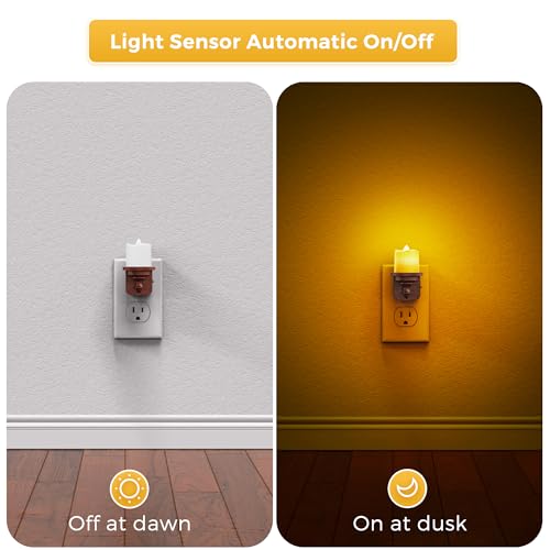 Image of L LOHAS LED Night Light, 2 Pack Amber Flameless Candle Night Light Plug in | Dusk to Dawn Sensor, 0-100LM LED Dimmable Nightlight, Vintage Decorative Night Lights for Hallway Bathroom