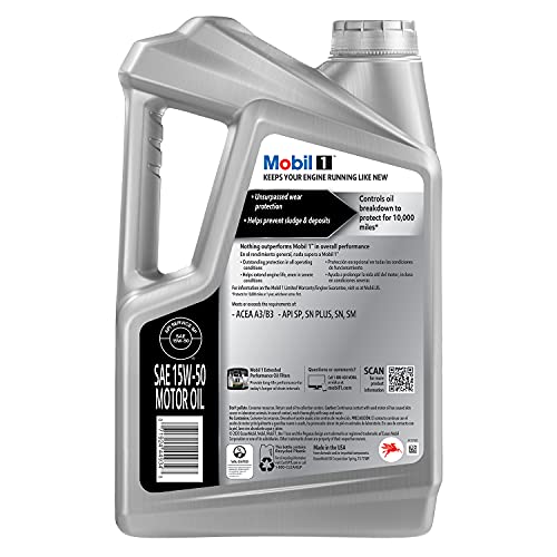 Image of Mobil 1 Advanced Full Synthetic Motor Oil 15W-50, 5 Quart (Pack of 2)