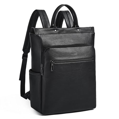 Mochila de cuero para portátil para mujeres, negra