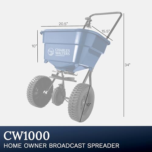 Charles Walters Equipment CW1000 Homeowner Broadcast Spreader for Spreading Fertilizer and Ice Melt on Lawns, Sidewalks, and Driveways, 65lb Capacity, 33" x 35" - Image 4