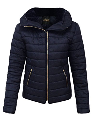 Chaqueta de mujer Candy Floss, acolchada, cuello de pelaje, caliente Azul azul marino Medium-10 UK