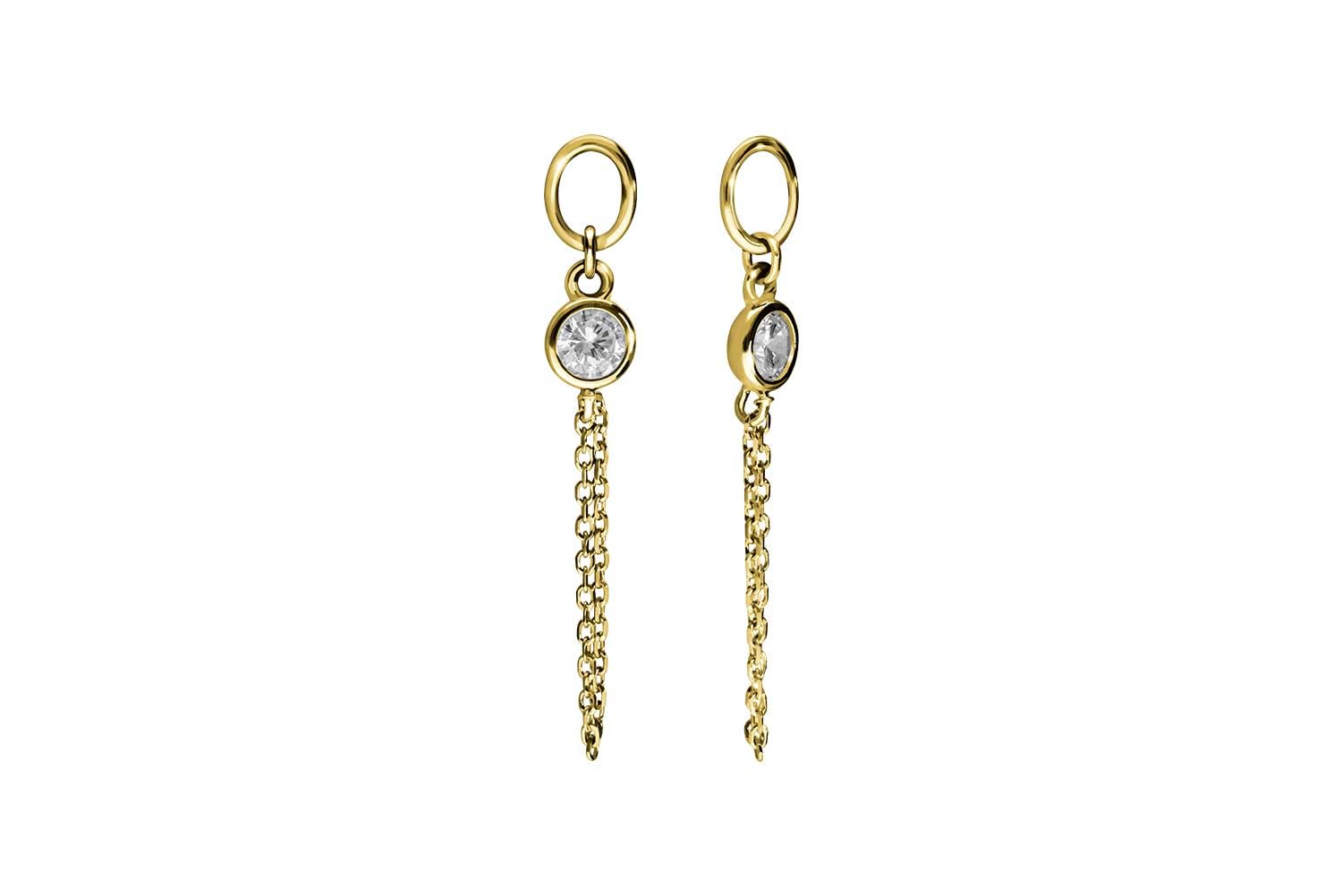 PIERCINGLINE 18 Karat Gold (750 er) Anhänger für Clicker Bauchnabelpiercing Creolen KRISTALL + KETTE Piercing Gelbgold