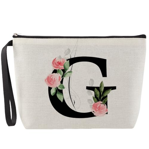 Blisswave A-Z Beauty Case da Viaggio Donna Personalizzata, Ampia capacità, Stampa floreale rosa dolce ed elegante, Pochette Mare con Iniziali, Portatrucchi da Viaggio, Regalo Donna Personalizzat