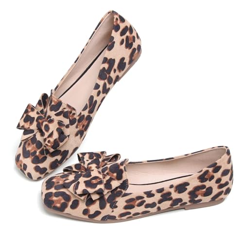 Image of WENJIAZHIZHI Square Toe Bow Ballet Slip-On | Classic Suede Finish,Chic Bow Detail,Effortless Everyday Style,Wedding Party Office,Plus Size Available