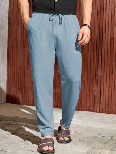 Image of TOPLOT Men's Premium Linen Blend Pants | Lightweight Breathable Fabric | Elastic Waist with Drawstring | Straight Fit | Side Pockets | Perfect for Casual, Holidays & Travel (5268)