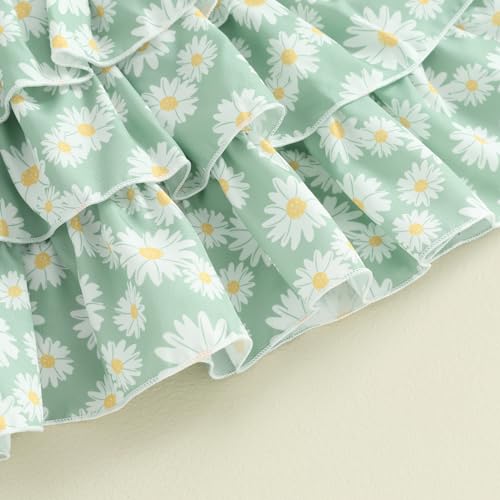 Image of Toddler Baby Girl Summer Clothes Kids Short Sleeve Solid T-Shirt Ruffle Daisy Skirts Overalls Dress Outfit 18M-6T