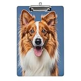 Niedliches Collie-Hunde-Klemmbrett aus Acryl, A4, Briefgröße, 31,8 x 21,6 cm, langlebiger und kratzfester Kunststoff-Blatthalter für Dokumente, leichtes Klemmbrett für Lehrer, Krankenschwester, Büro