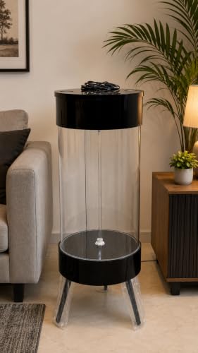 Image of MH9 100 Litre Large Smart Cylindrical Aquarium-Powerful Filter,Dual LED,Oxygen Bubble System,Water Drainage System,Switch Control,Digital Temp. Display,SS Leg Stand (42x42x114cm) Onyx Black