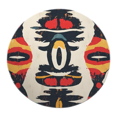 Tapis doux à poil bas rond aztèque pour protéger le sol sous la table - 8