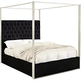 Meridian Furniture Porter Collection Modern | Contemporary Velvet Upholstered Bed with Deep Detailed Tufting and Chrome Canopy, Black, King