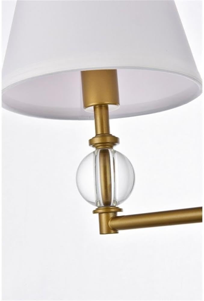 Pemberly Row Modern 3-Light Metal Bath Sconce, Brass Finish with White Fabric Shades, 12.5" H x 8.5" W x 27.5" D, Dimmable Wall Lighting for Bathroom, Hallway, or Entryway