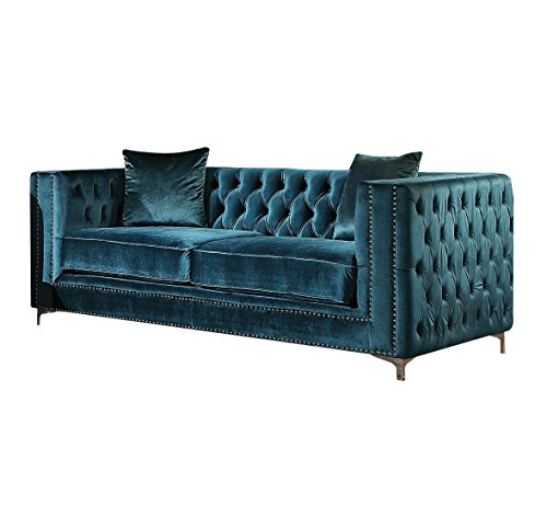 ACME Gillian Loveseat w 2 Pillows - 52791 - Dark Teal Velvet