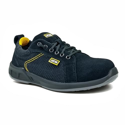 Image of JCB Swift Light Weight Safety Shoes for Man | Suede Leather & Breathable Mesh | Steel Toe Cap | SRC Antislip & Oil Resistant | Double Density, Antistatic & Abrasion Resistance | Black | Size 6-10 UK