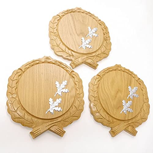 GTK - 3 placas de cuña talladas de roble claro AF 17,5 cm con 6 hojas de aluminio de roble, cubierta para cuñas, tabla de especias, cartel para trofeos