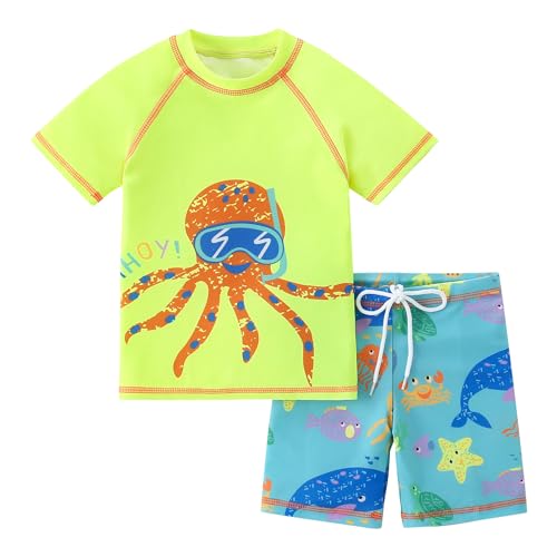 YAGATA Toddler Baby Boys Swimsuit Dinosaur Bathing Suits Set 2-Piece Rash Guard Swimwear & Swim Trunks Set Sunsuit UPF 50+ 4-5T Green XL