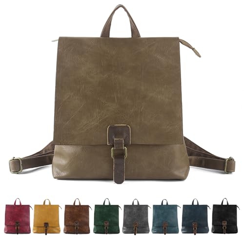 Image of Women's Fashion Backpack Purse Multipurpose Design Convertible Satchel Handbags Shoulder Bag Travel bag (Khaki)