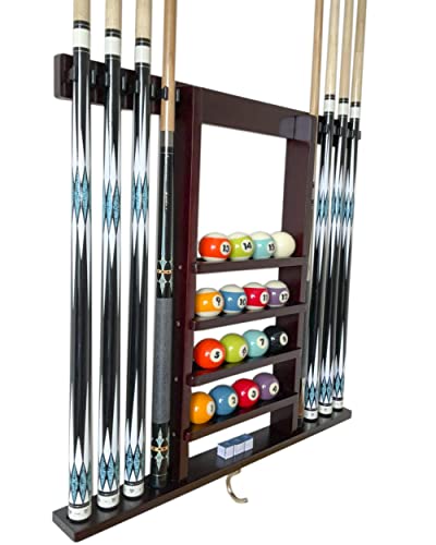 Gacco Billiards Pool Cue Stick Holder Wall Mount, Pool Cue Holder, Billiard Cue Rack For Pool Table Accessories. Pool Table Stick Holder Wall Mount Made Of 100% Solid Wood (Mahogany 8-Cue) #TOP5