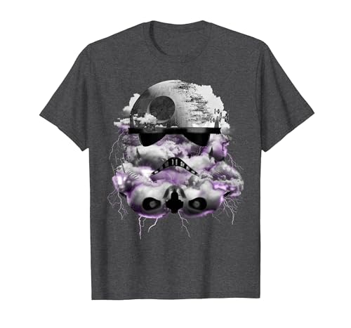 Star Wars Thunder Storm Death Star Stormtrooper Head T-Shirt, Men, Dark Heather Grey, Medium