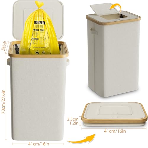 Support pour sac poubelle jaune 100L blanc avec couvercle stable - 4
