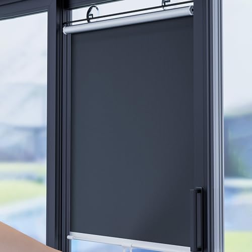 Persiana Enrollable con Ventosa Negro Estor Enrollable Opaca Sin Taladrar, Cortinas Blackout Protección UV, Estor Enrollable Opaca, para Ventanas y estores De Cocina/Oficina/Coche