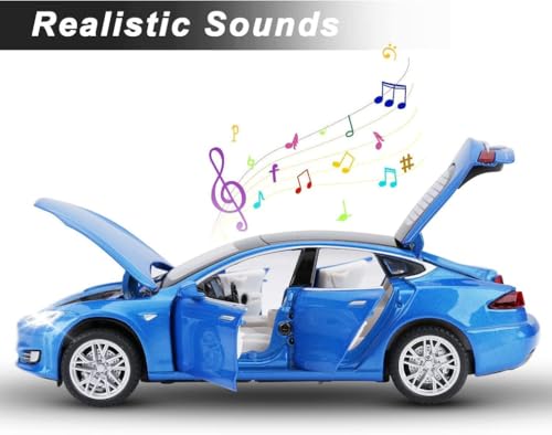 Image of Play Boy 1:32 Tesla S Model Diecast Metal Alloy Pullback Toy Vehicle with Openable Doors Light and Music Car for Kids (Multicolor)