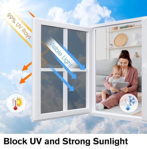 Image of WALLMATE Window Privacy Film Static Cling Removable, UV Sun Heat Blocking Reflective Glass Sticker for Home & Office (Light Black Film, 20x150 in)
