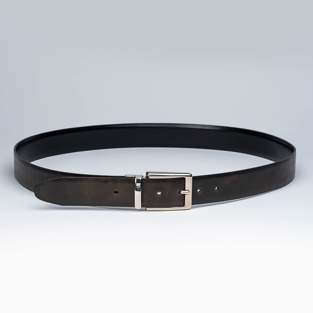 Cintura Girevole Bombata in Pelle per Uomo | Vera Pelle Made in Italy | 2 Cinture in 1 | 2 Colori Nero e Testa di Moro