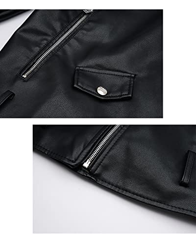 LY VAREY LIN Women Faux Leather Jacket Lapel Collar Motorcycle Zip Up Long Sleeve Motor Biker Short Coat Jacket4