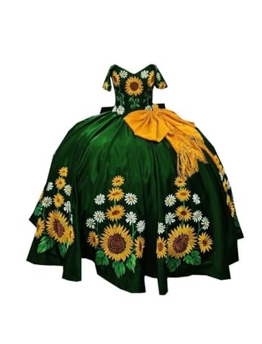 2025 Modern Sunflower Embroidered Ball Gown Prom Formal Dresses Quinceanera Off Shoulder Satin Sweet 16 Long Dress