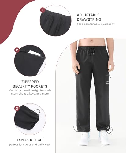 Men's Quick-Dry Hiking Cargo Pants, Lightweight Water-Resistant, Elastic Waist with Zipper Pockets3