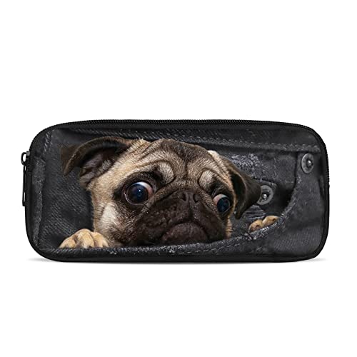 Binienty Trousse à crayons 3D avec motif de chien carlin mignon pour garçons - Légère et spacieuse Cover