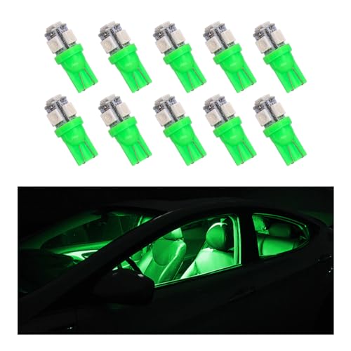 Bombilla LED T10 para auto 10 piezas, luz interior verde miniatura 1