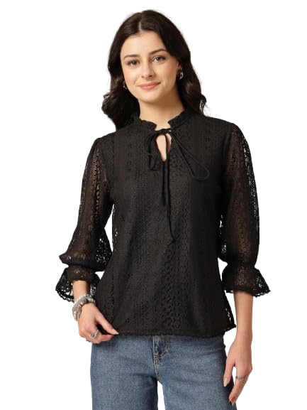 Image of Style Quotient Women Summer Blue Lace Caual Top