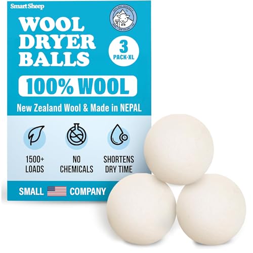 Wool Dryer Balls - Smart Sheep 3-Pack - XL Premium Natural Fabric...
