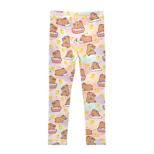 Girls' Athletic Leggings Ankle Length Yoga Dance Pants Kids Teen 4T Capybara Duck2